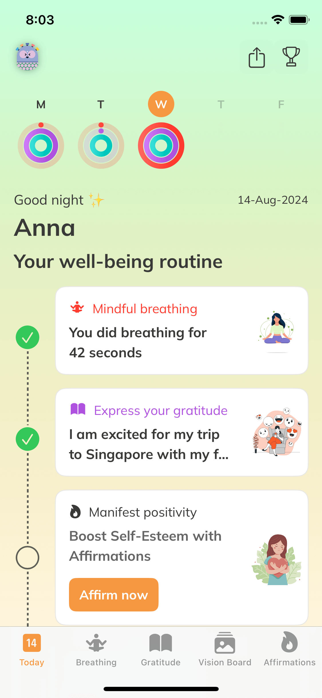 Create a daily healthy and wellness routine with My Well-being app.