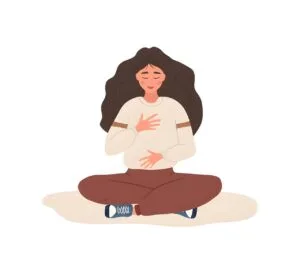 A women practicing self-compassion for her summer wellness