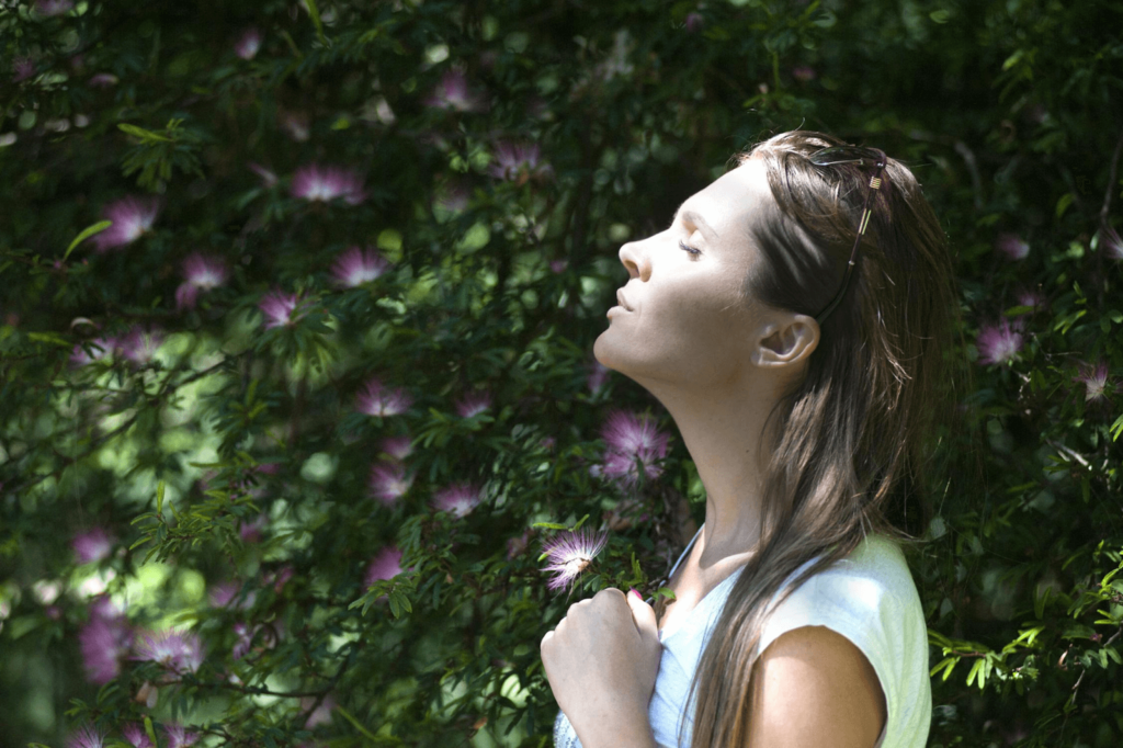 Women practicing the 4-7-8 breathing technique for relaxation and stress relief