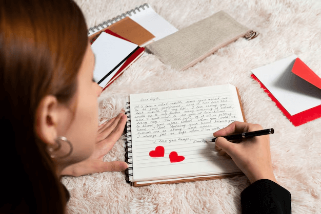 A girl is writing about her relationship in her journal